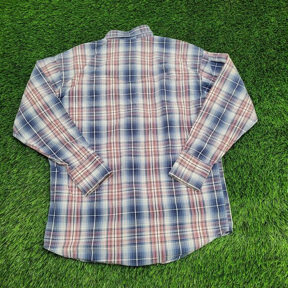 Vintage 70s Wrangler Western Shadow Plaid Shirt Large 21x29 Blue - Picture 2 of 13